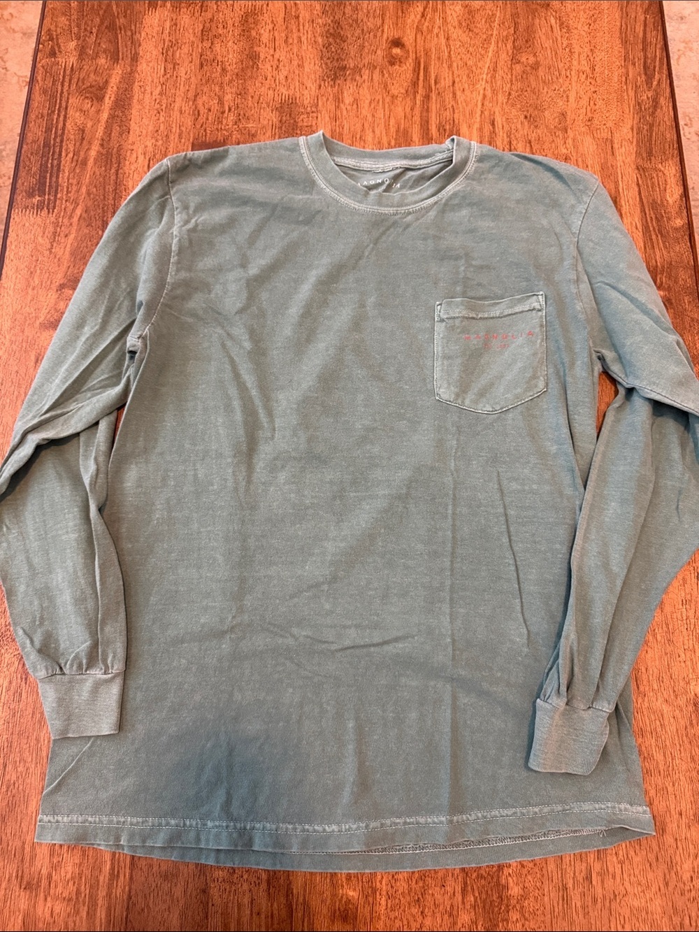 Magnolia Washed Sage Green Long Sleeve Pocket Tee